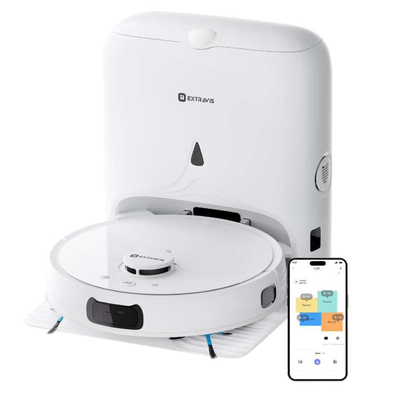 EXTRAVIS V5 机器人吸尘器和拖把 自清空 8500Pa 宠物毛发缠结切割器 激光导航 猫激光 地毯检测 适合硬地板 瓷砖和地毯