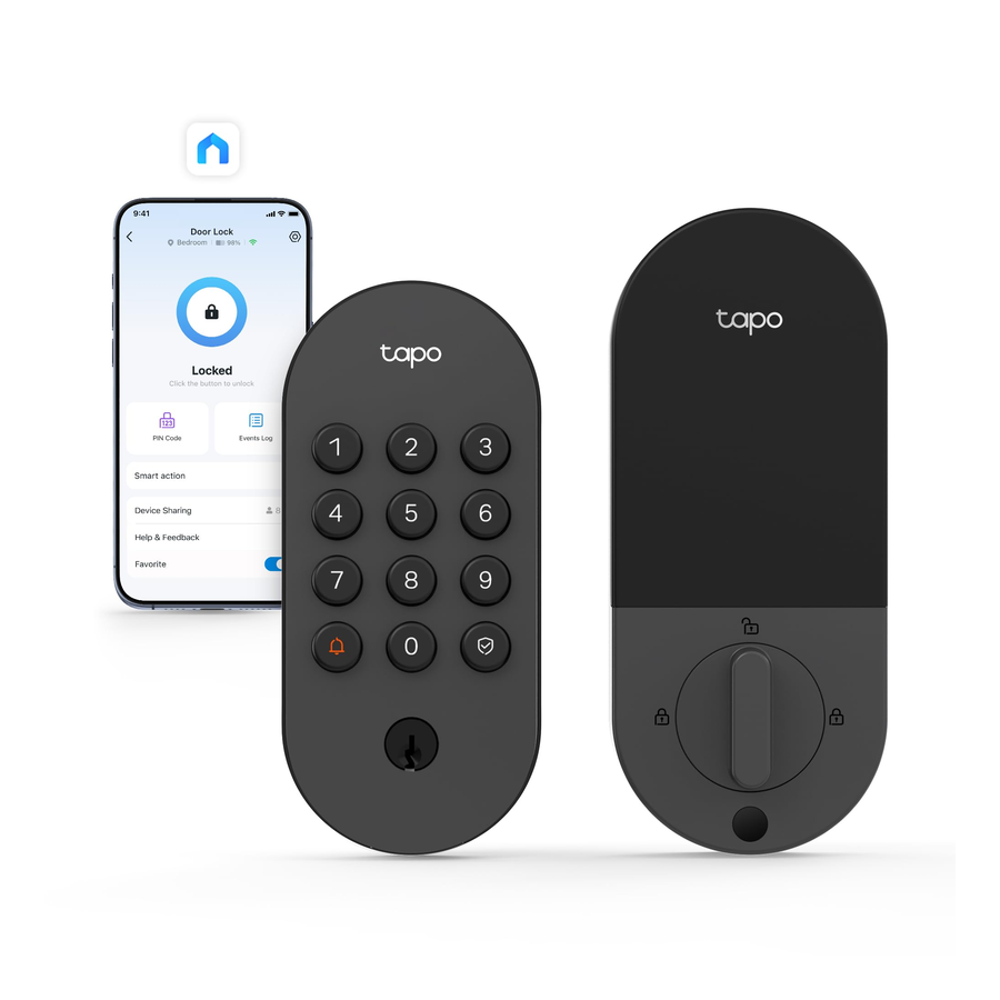 Tapo 智能 Wi-Fi 门栓门锁 &ndash; 无钥匙触觉按钮,自定义访问应用程序内监控,自动锁定,IP54 防风雨,BHMA 3 级,兼容标准门尺寸,Tapo DL100