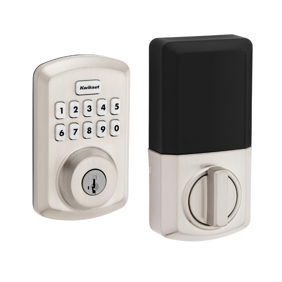 Kwikset Powerbolt 250 10 键键盘缎面镍过渡电子门锁,具有方便的无钥匙进入,可自定义用户代码和自动锁定