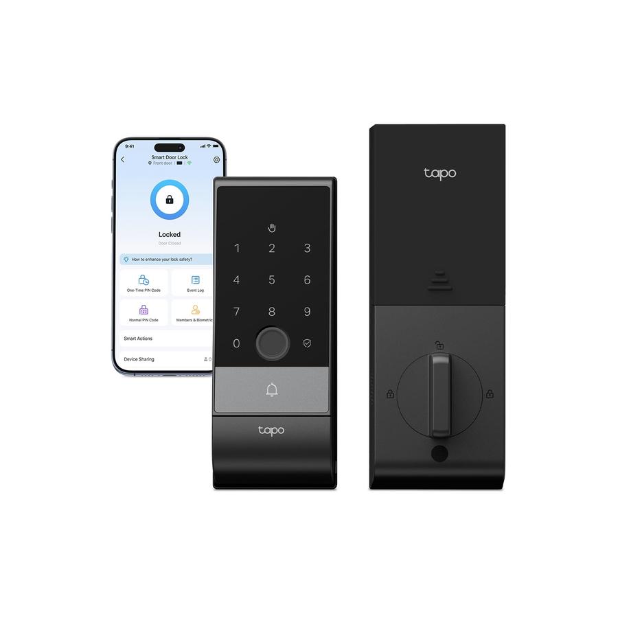 Tapo 智能门锁 Wi-Fi 门栓,手掌和指纹识别,无钥匙进入,应用程序内监控,预设访问,1 年可充电电池,自动锁定,IP65,适合标准门, DL130