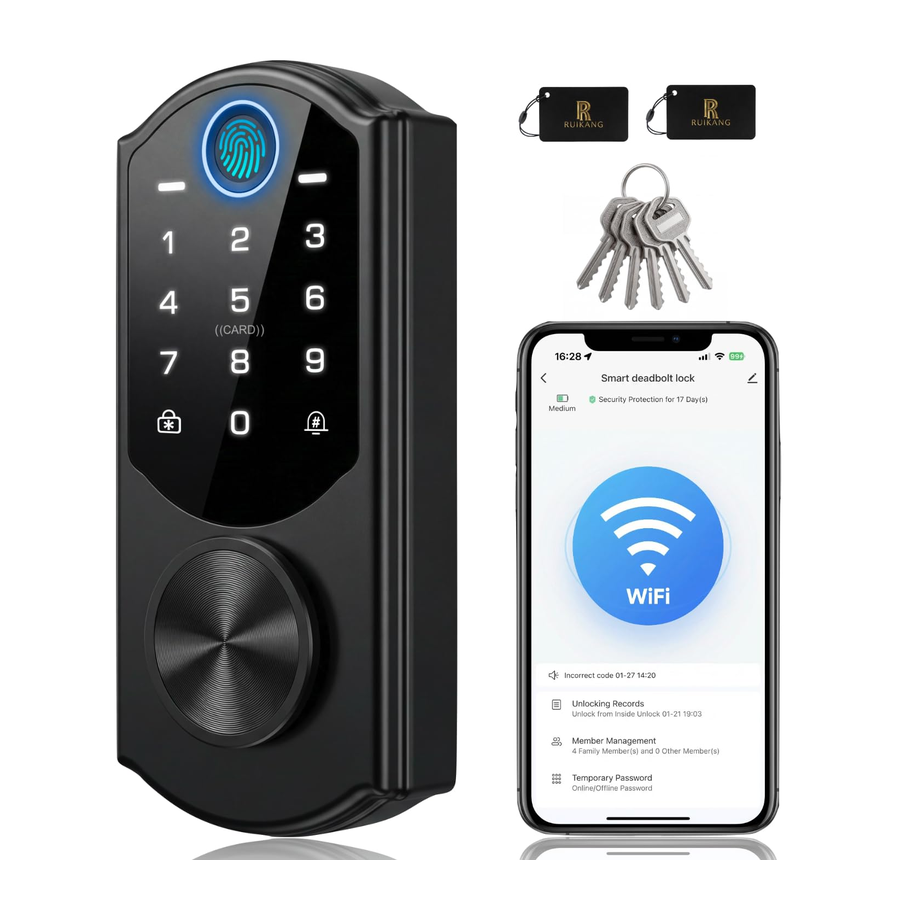 无钥匙进入门锁,内置 WiFi,指纹智能锁,触摸屏键盘门栓,应用程序远程控制,自动锁,易于安装